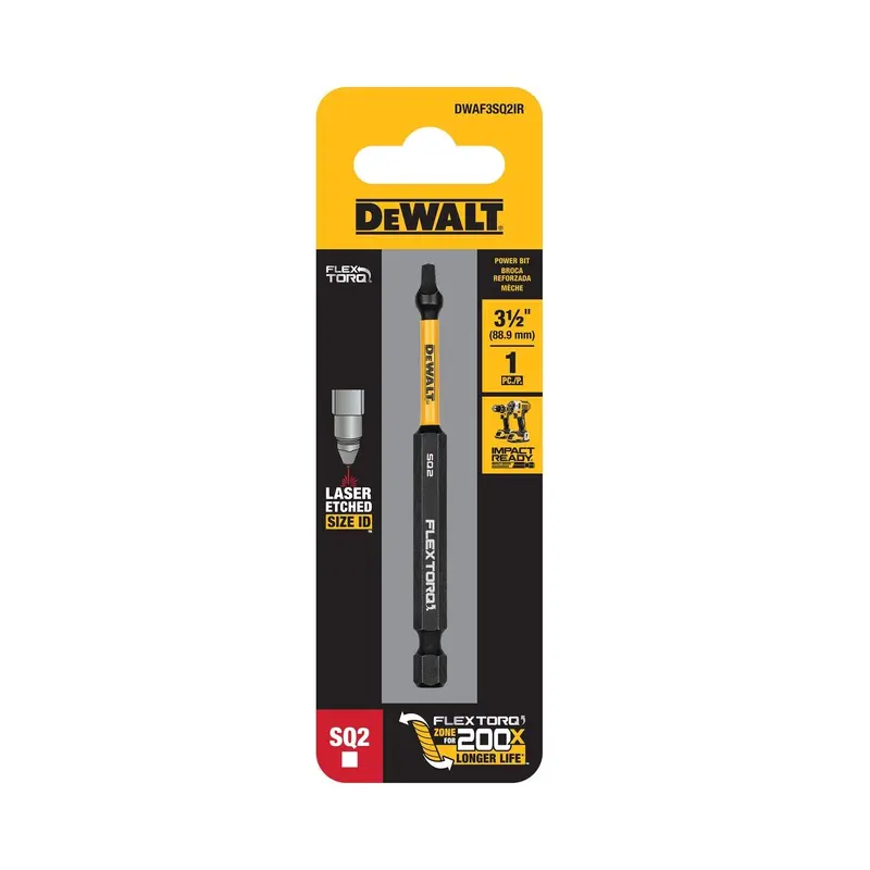 DeWalt DWAF3SQ2IR FlexTorq Impact Ready Screwdriving Bit, SQ2, 3-1/2 in.