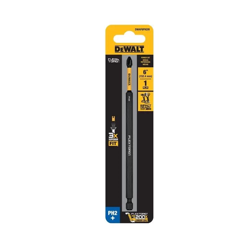DeWalt DWAF6PH2IR FlexTorq Impact Ready Screwdriving Bit, PH2, 6 in.