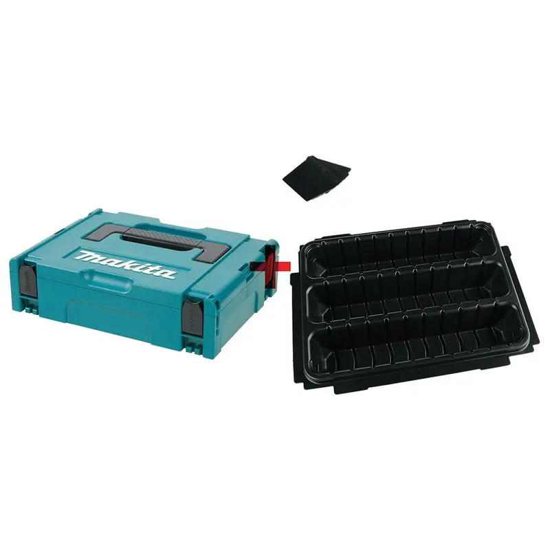 Makita 4-3/8 in. x 15-1/2 in. x 11-5/8 in. Small Interlocking Case with MAKPAC 3 Row Insert Tray and 6 Dividers and Foam Lid