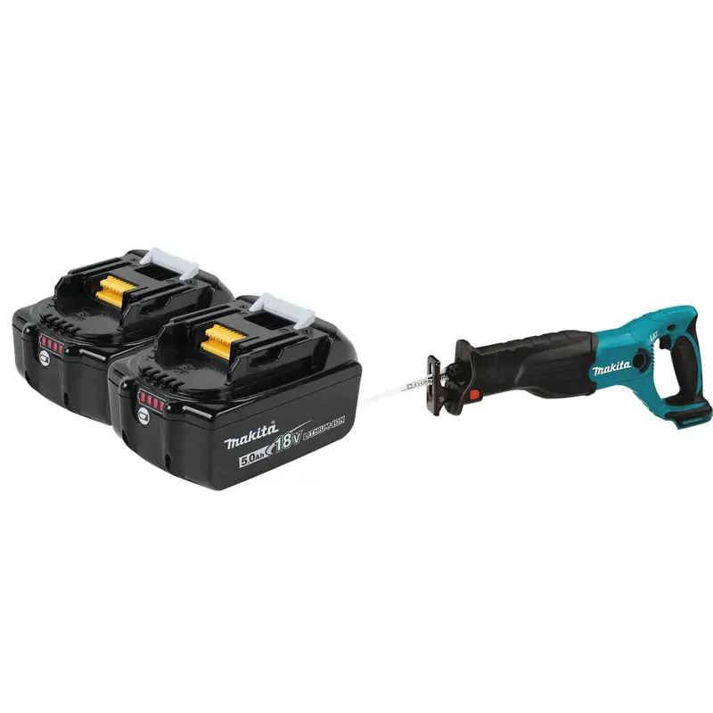 Makita 18V LXT 5.0Ah Batteries, 2-Pack with 18V LXT Cordless Reciprocating Saw
