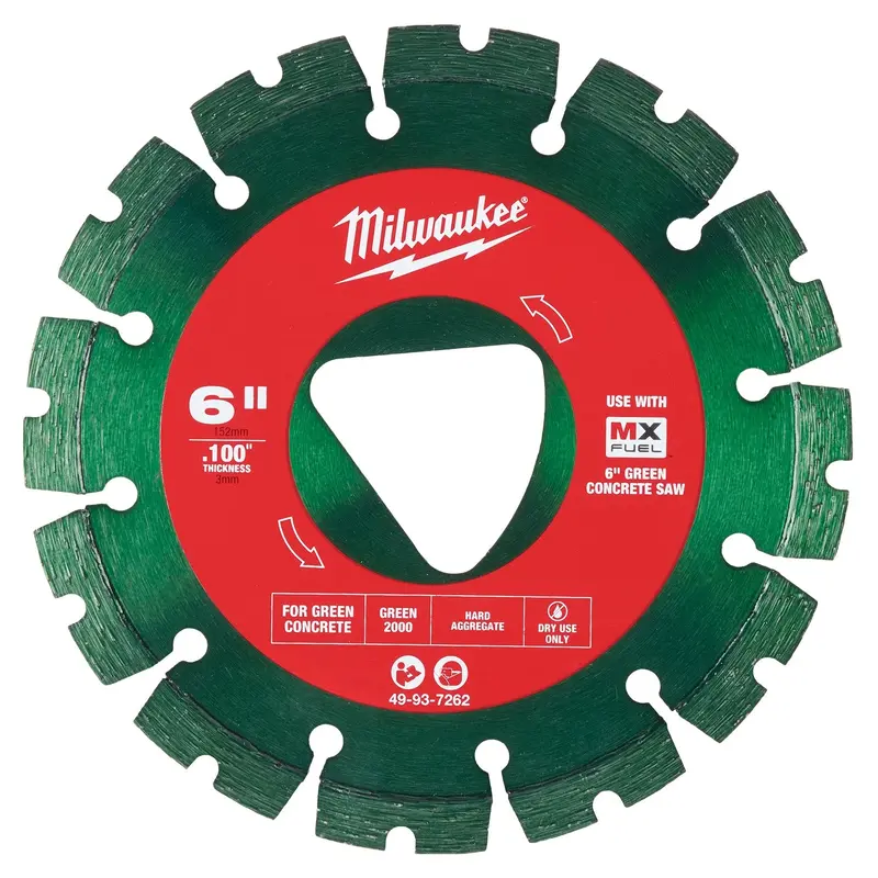 Milwaukee 49-93-7262 Green 6 in. x .100 in. Diamond Blade for Green Concrete