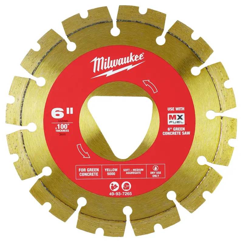 Milwaukee 49-93-7265 Yellow 6 in. x .100 in. Diamond Blade for Green Concrete