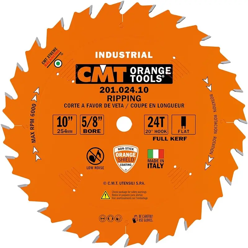 CMT Woodworking Cutting Tools 201.024.10 10 in. 24-Tooth FTG Industrial Ripping Saw Blade