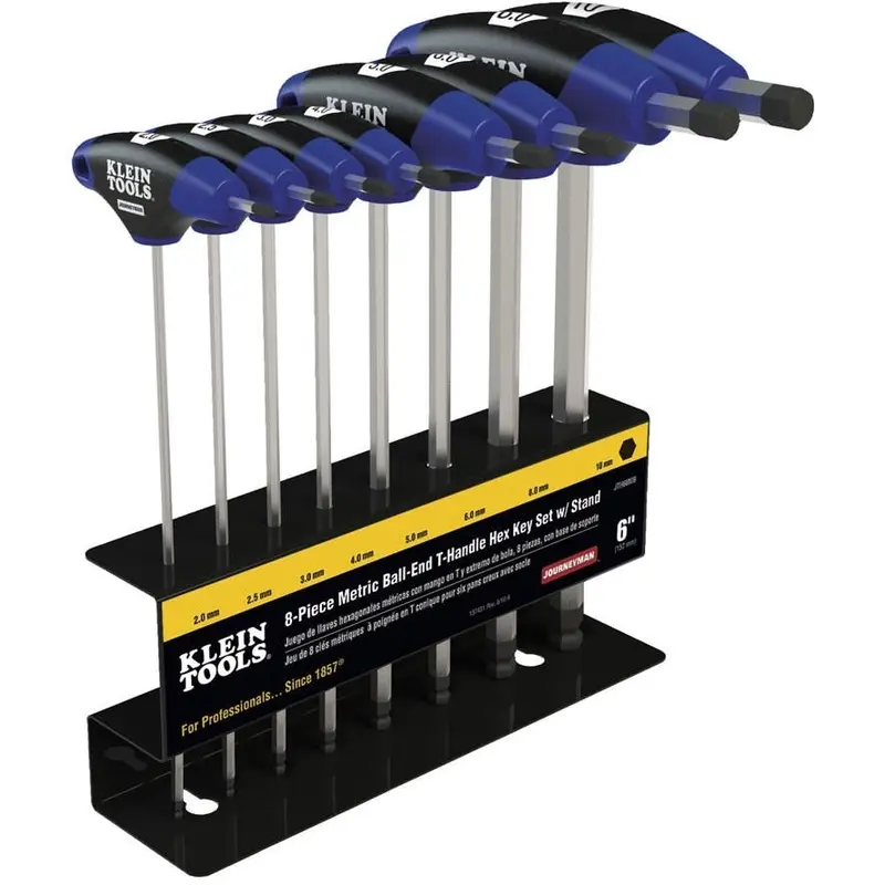 Klein JTH68MB 8-Piece 6" Metric Ball-End Journeyman T-Handle Set with Stand