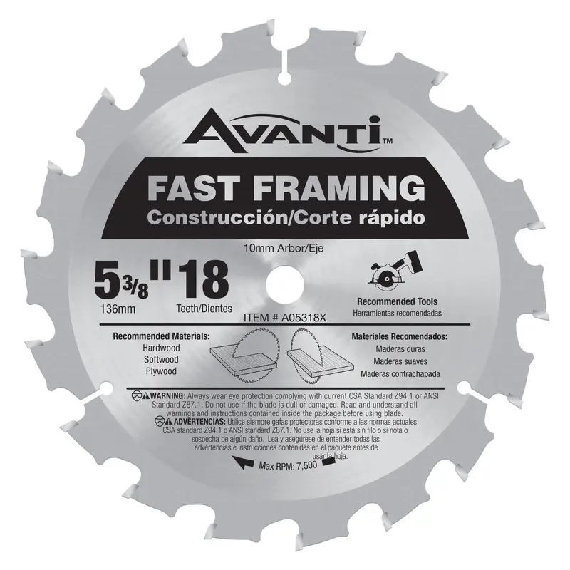 Avanti A05318X 5-3/8 in. X 18 Tooth Fast Framing Saw Blade