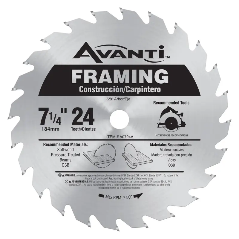 Avanti A0724A 7-1/4 in. x 24 Tooth Framing Saw Blade Saw Blade