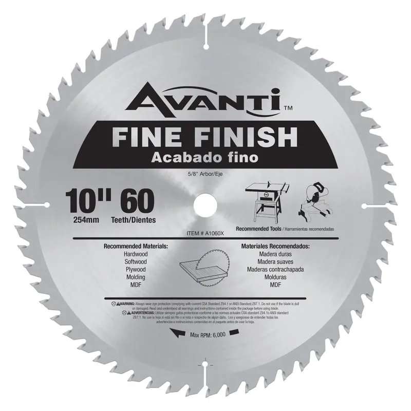 Avanti A1060X 10 in. x 60-Tooth  Fine Finish Saw Blade