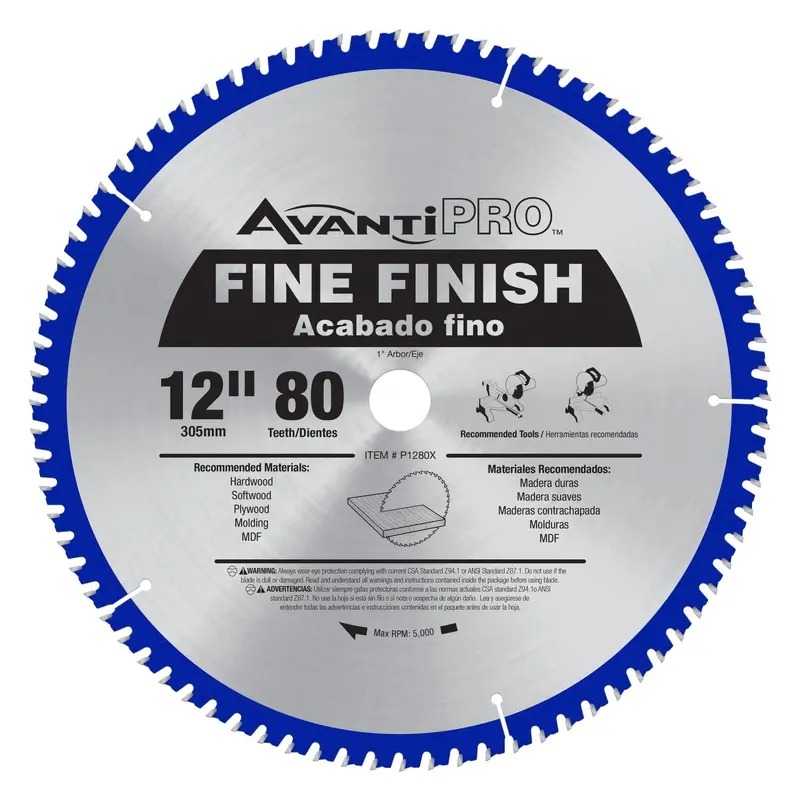 Avanti P1280X PRO 12 in. x 80-Tooth  Fine Finish Saw Blade