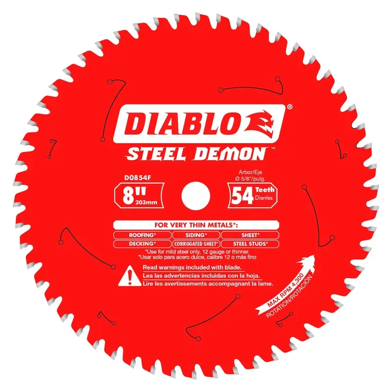 Diablo D0854F 8 in. x 54-Tooth  Steel Demon Saw Blade for Thin Metal