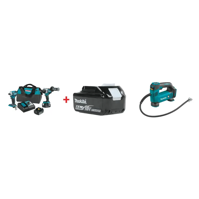 Makita 18V LXT Brushless Impact Driver, Hammer Drill, and Inflator 5.0Ah / 6.0Ah Combo Kit