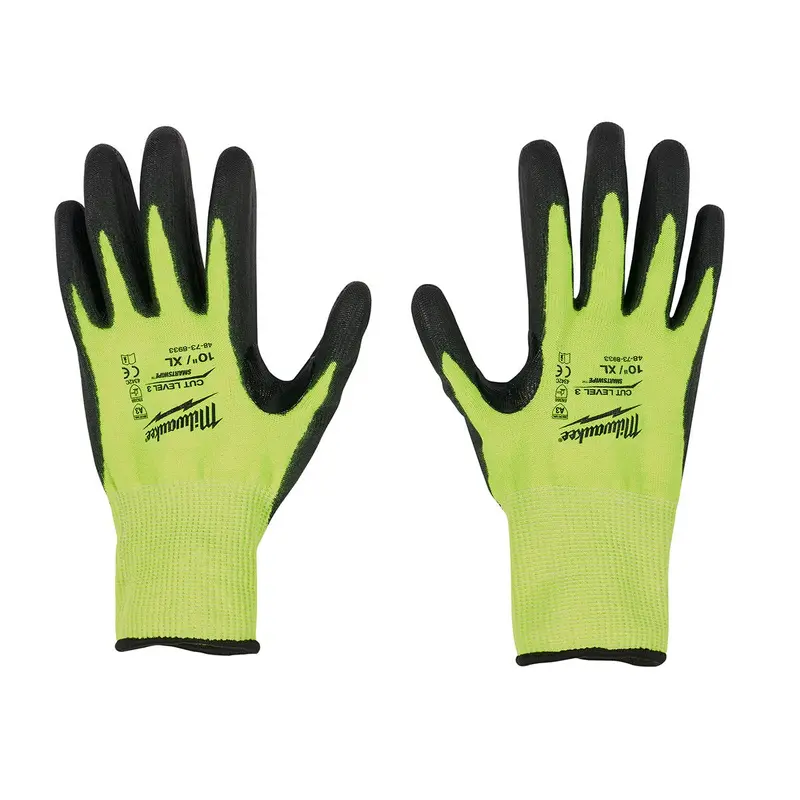 Milwaukee High Visibility Cut Level 3 Polyurethane Dipped Gloves, 12-Pack