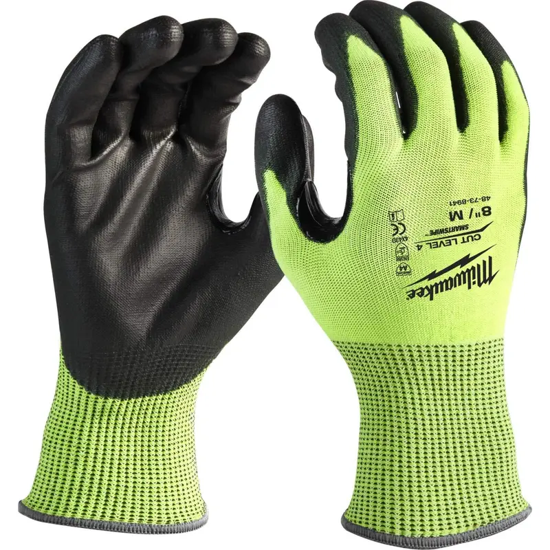 Milwaukee High Visibility Cut Level 4 Polyurethane Dipped Gloves, 1-Pack