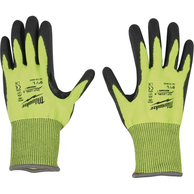 Milwaukee High Visibility Cut Level 4 Polyurethane Dipped Gloves, 12-Pack