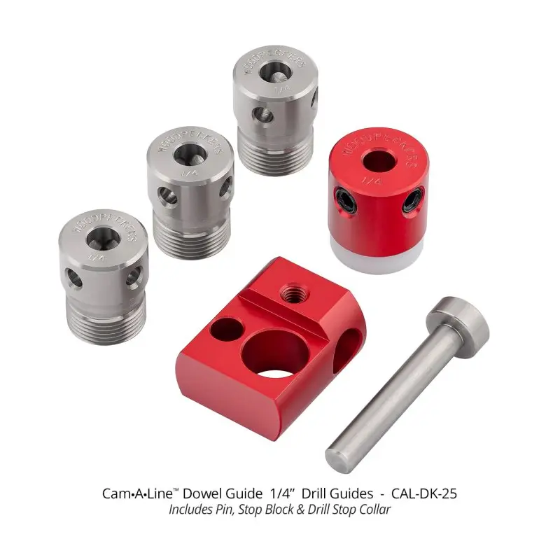 Woodpeckers CAL-DK-25 Cam-A-Line 1/4" Drill Guides, Drill Stop Collar, Pin and Stop Block