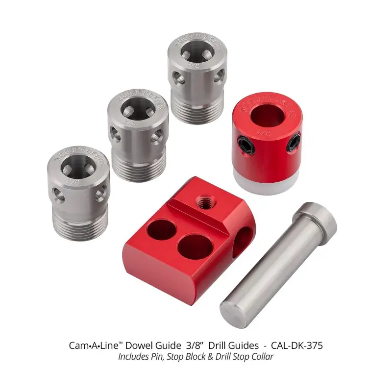 Woodpeckers CAL-DK-375 Cam-A-Line 3/8" Drill Guides, Drill Stop Collar, Pin and Stop Block