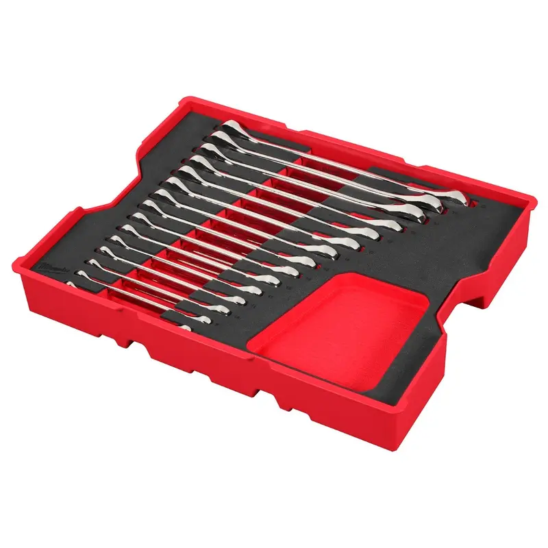 Milwaukee 48-22-0156 15-Piece Metric Ratcheting Combination Wrench Set with Tray for PACKOUT Drawers
