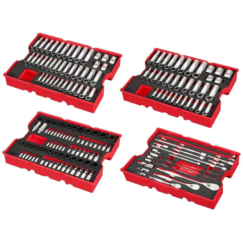 Milwaukee 48-22-9490 242-Piece 1/4-in., 3/8-in., & 1/2-in. Drive Metric & SAE Ratchet & Socket Set with Trays for PACKOUT Drawers
