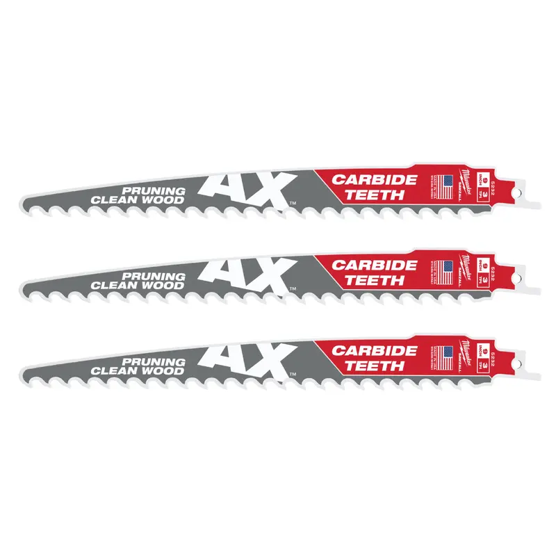 Milwaukee 48-00-5332 9-Inch 3-TPI The AX with Carbide Teeth for Pruning & Clean Wood SAWZALL Reciprocating Saw Blade, 3-Pack (PROMO)