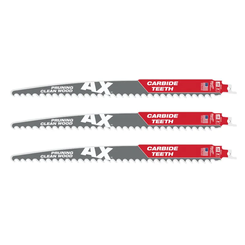 Milwaukee 48-00-5333 12-Inch 3-TPI The AX with Carbide Teeth for Pruning & Clean Wood SAWZALL Reciprocating Saw Blade, 3-Pack (PROMO)