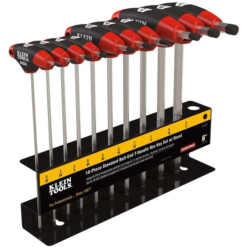 Klein JTH610EB 10-Piece 6" SAE Ball-End Journeyman T-Handle Set with Stand