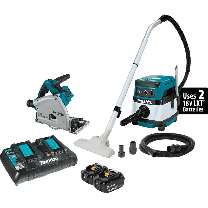 Makita 36V (18V X2) LXT Corded 2.1 Gallon HEPA Filter Dry Dust Extractor/Vacuum and Plunge Circular Saw Kit (5.0Ah)