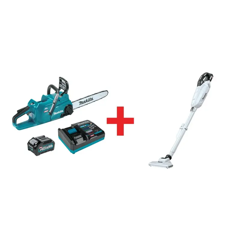 Makita 40V max XGT Brushless 16" Chain Saw Kit (4.0Ah) with 4-Speed Compact Stick Vacuum