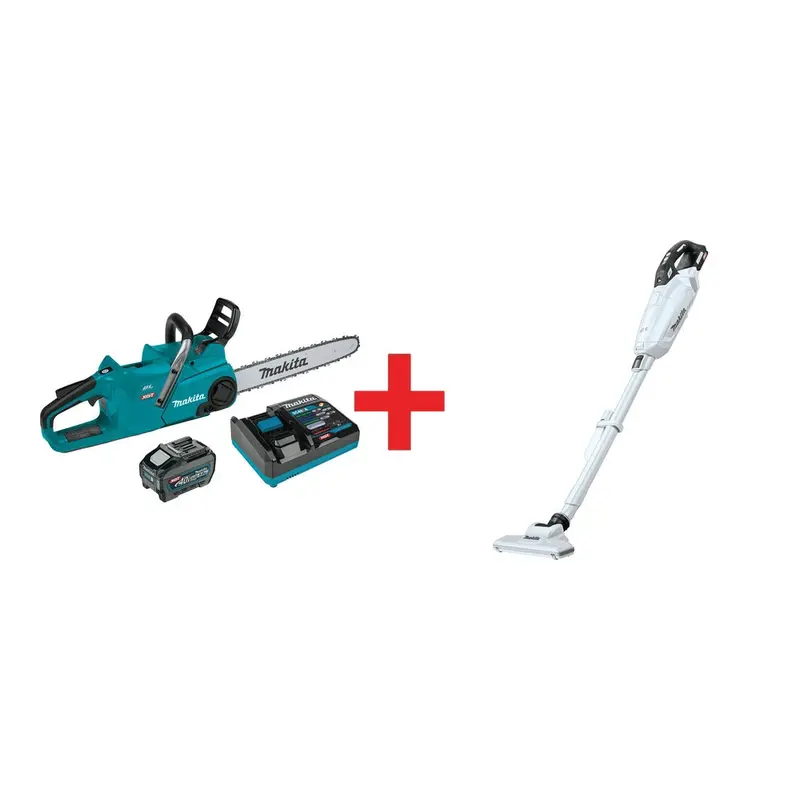 Makita GCU06T1 40V max XGT Brushless 18" Chain Saw Kit (5.0Ah) with 4-Speed Compact Stick Vacuum
