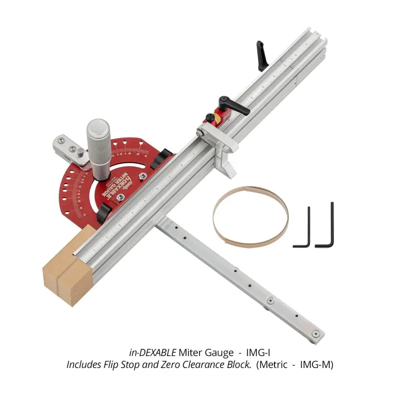 Woodpeckers IMG-I in-DEXABLE Miter Gauge, Inches w/ Flip Stop and Zero Clearance Block