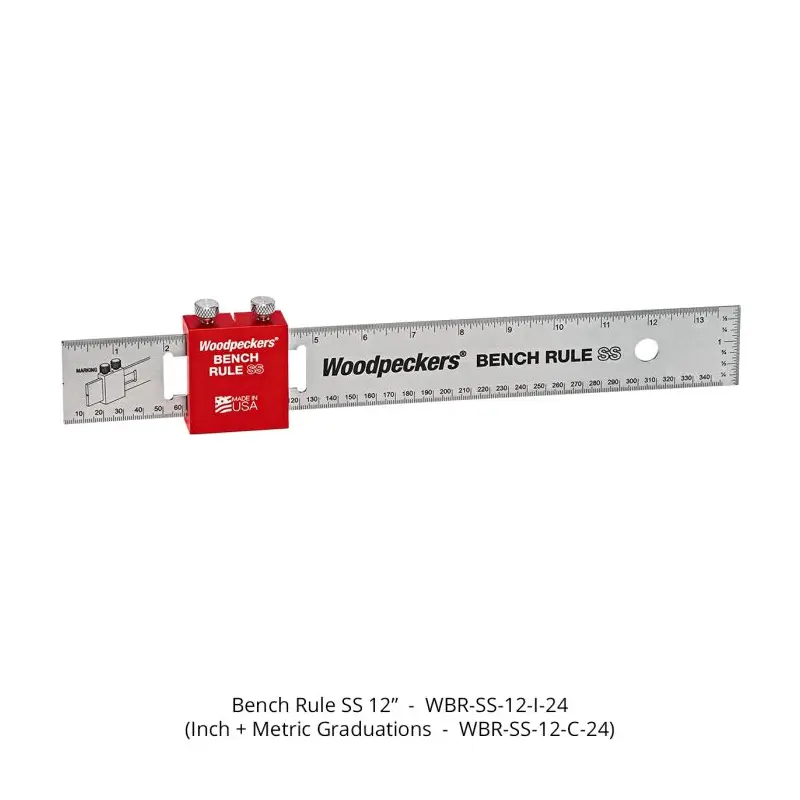 Woodpeckers WBR-SS-12-C-24 Bench Rule, Stainless Steel, 12" Inch + Metric Graduations