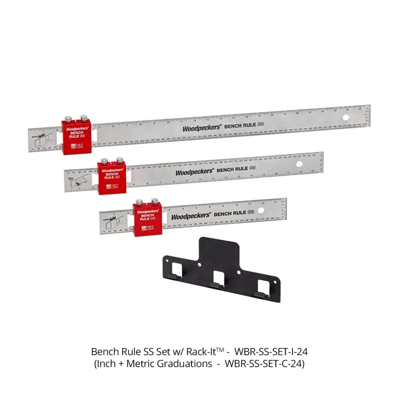 Woodpeckers WBR-SS-SET-C-24 Bench Rule, Stainless Steel, 12, 18, 24" Inch Graduations + Metric + Rack-It
