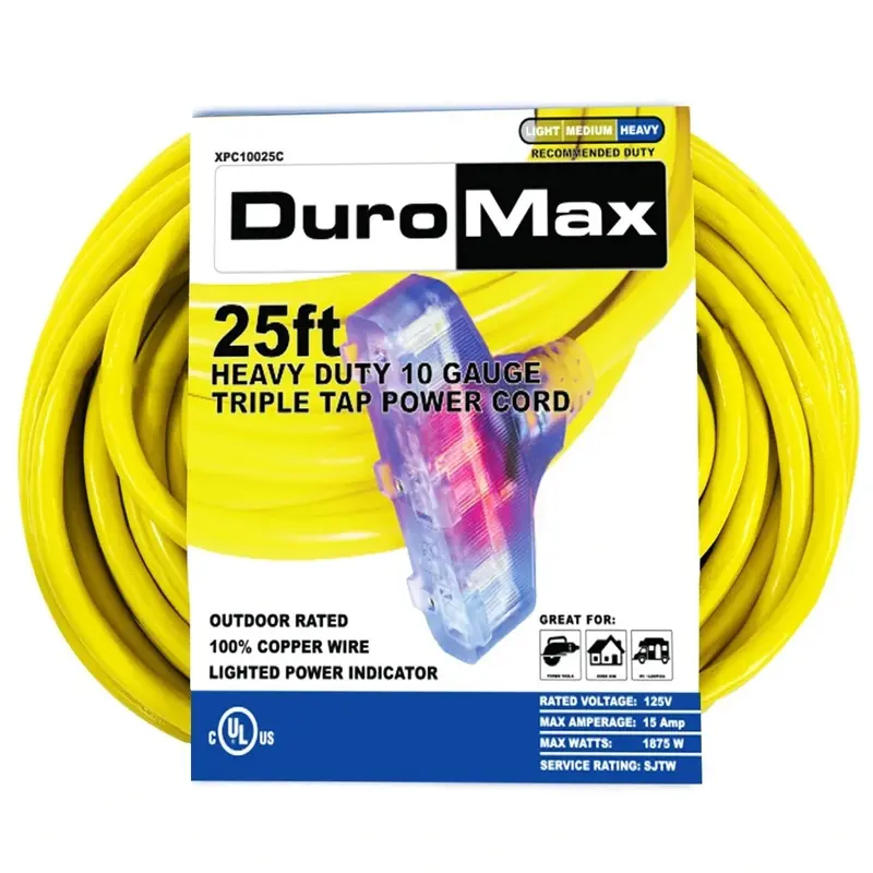 Duromax XPC10025C 25-Foot 10-Gauge Triple Tap Extension Power Cord (PROMO)