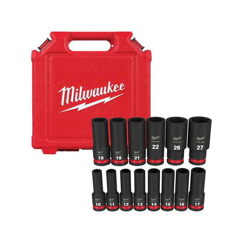 Milwaukee PROMO 49-66-7014 14-Piece SHOCKWAVE 1/2-Inch Drive Metric Deep 6-Point Impact Duty Socket Set (PROMO)