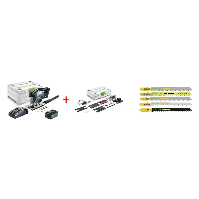Festool PSBC 420 EB Carvex Jigsaw 4.0Ah Systainer3 Kit with Imperial Accessory Kit & 25-Piece Blade Assortment