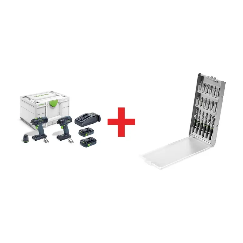 Festool TID 18 Impact Driver + T 18 Drill Driver Combo Kit with BKS SYS3 D3-8 K CE/W F 18-Piece Bit Cassette