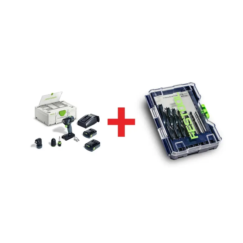 Festool TXS 18 SET HPC 4.0Ah Drill Kit with BKS D 1/8''-1/2'' CE/W/7 7-Piece Brad Point Drill Bit Set