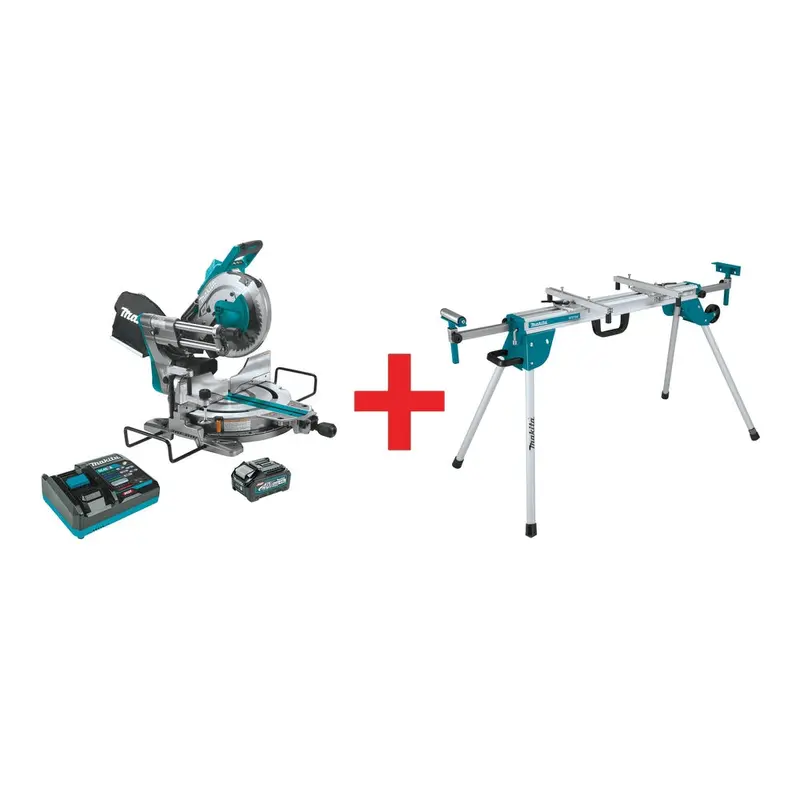 Makita 40V max XGT Brushless 10" Dual-Bevel Sliding Compound Miter Saw AWS Kit (4.0Ah) w/ Folding Stand