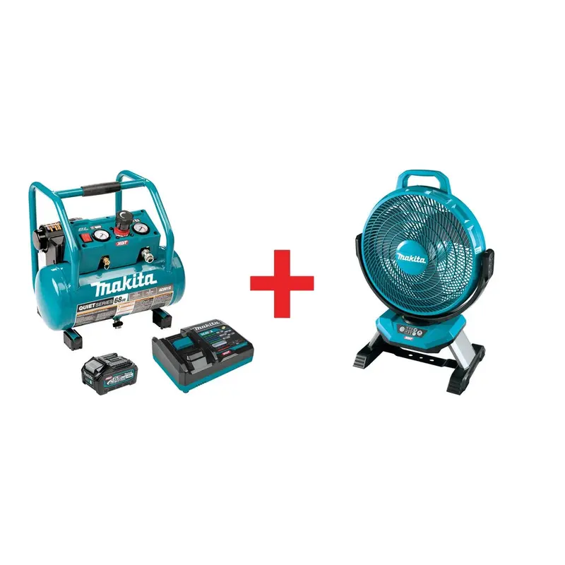 Makita 40V max XGT Brushless 2 Gal. Quiet Series Compressor Kit w/ 40V max XGT 13" Fan