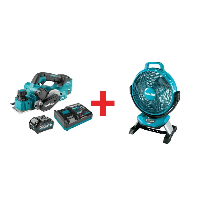 Makita 40V max XGT Brushless 3-1/4" Planer Kit AWS Capable (4.0Ah) w/ 40V max XGT 13" Fan