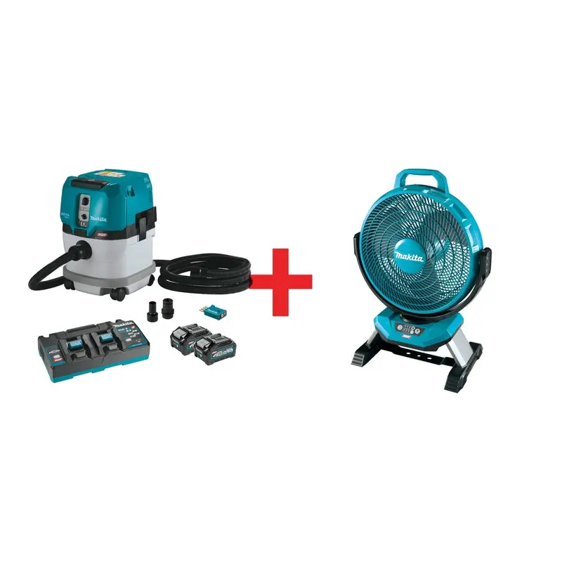 Makita 40V max XGT Brushless 4 Gal. HEPA Filter Dry Dust Extractor Kit AWS (4.0Ah) w/ 40V max XGT 13" Fan