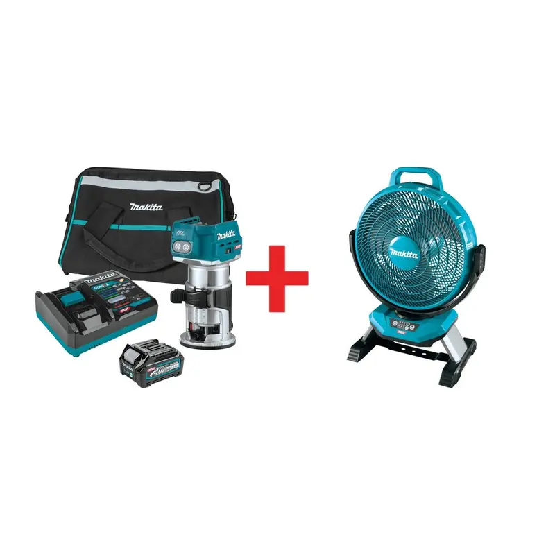 Makita 40V max XGT Brushless Compact Router Kit (2.5Ah) w/ 40V max XGT 13" Fan