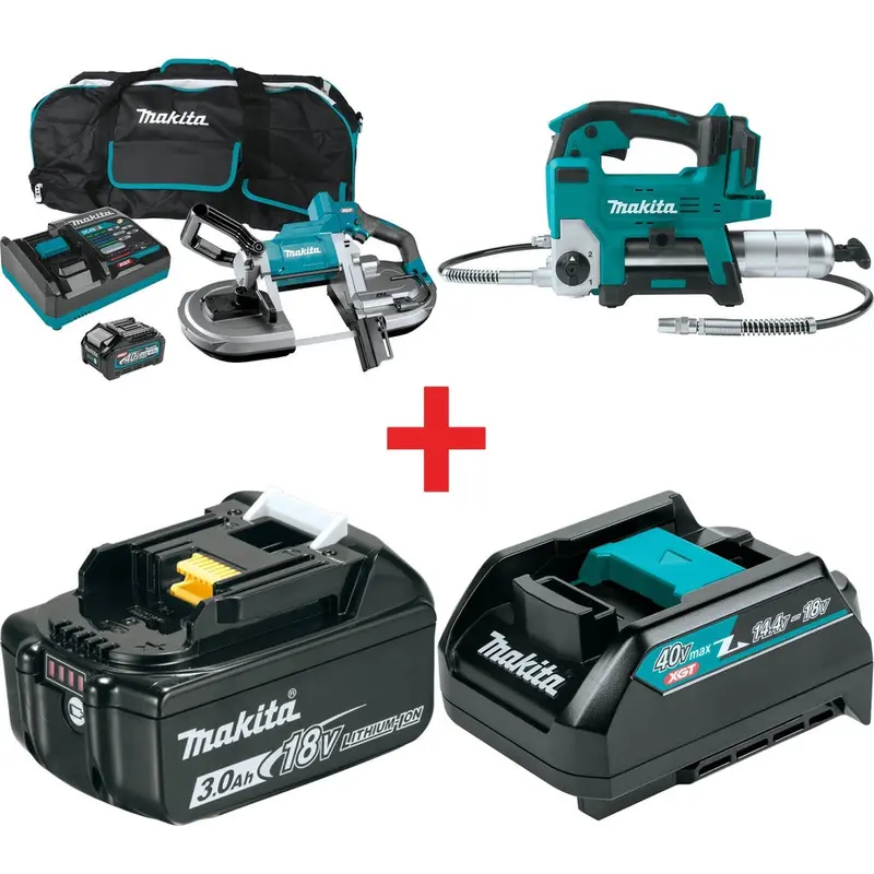 Makita 40V max XGT Brushless Deep Cut Portable Band Saw Kit (4.0Ah) with 18V LXT Lithium-Ion Grease Gun Kit (3.0Ah)