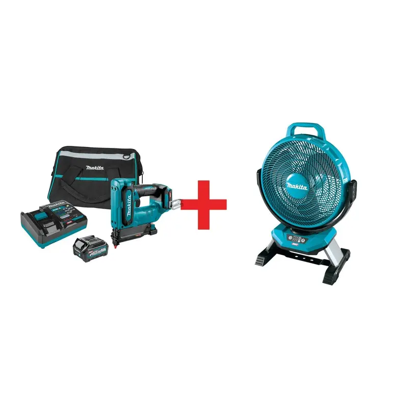 Makita 40V max XGT Brushless Pin Nailer Kit 23 Ga. (2.5Ah) w/ 40V max XGT 13" Fan