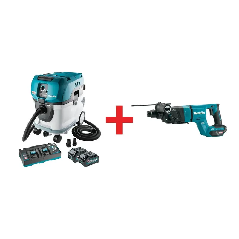 Makita 80V max XGT Brushless 10 Gal. HEPA Wet/Dry Extractor/Vacuum Kit AWS (4.0Ah) w/ 40V max XGT 1-1/8" SDS-PLUS AVT Rotary Hammer