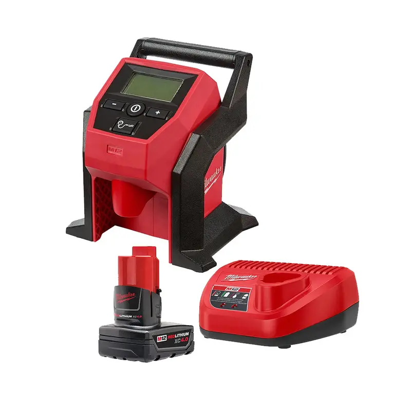 Milwaukee M12 Compact Tire Inflator with M12 XC 4.0Ah Battery and Charger Starter Kit