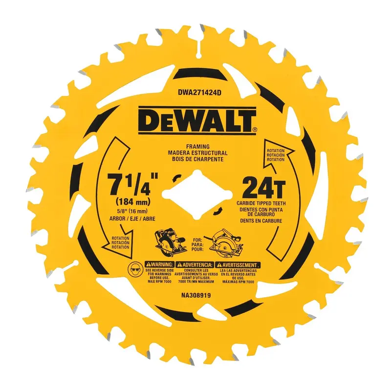 DeWalt 7-1/4 in. 24T Carbide-Tipped Framing Saw Blade, Diamond Arbor (10-Pack)