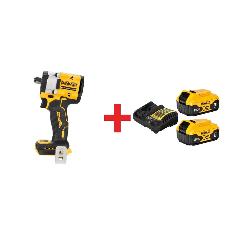 DeWalt ATOMIC 20V MAX* 1/2" Impact Wrench with Hog Ring Anvil with 20V MAX XR 5.0Ah Battery & Charger Starter Kit