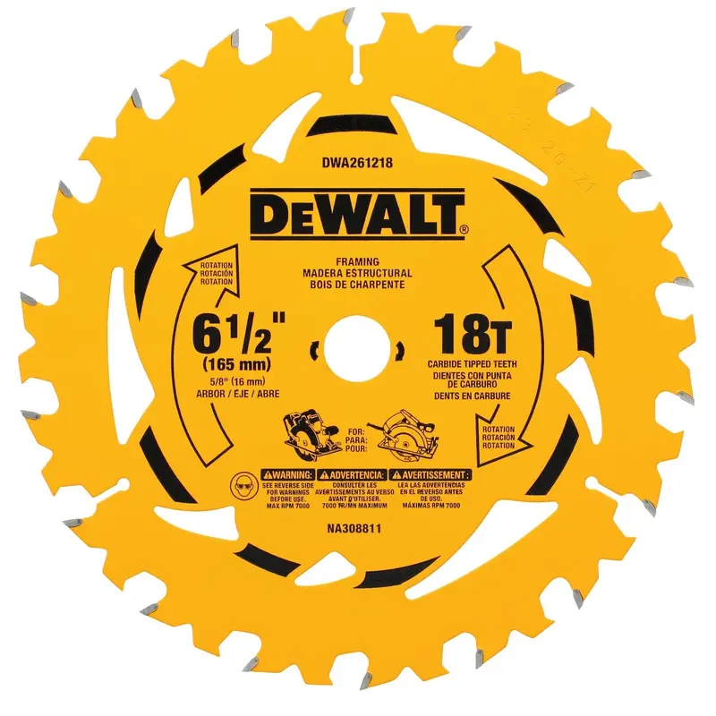 DeWalt DWA261218 6-1/2 in. 18T Carbide-Tipped Framing Saw Blade