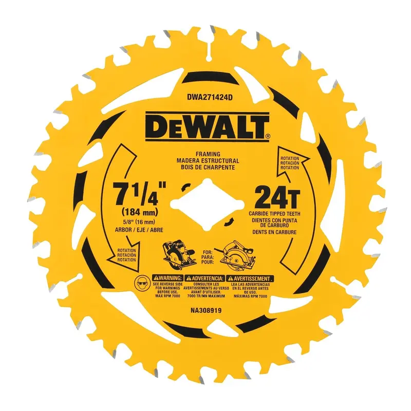 DeWalt DWA271424DB10 7-1/4 in. 24T Carbide-Tipped Faming Saw Blade, Diamond Arbor (10-Pack)