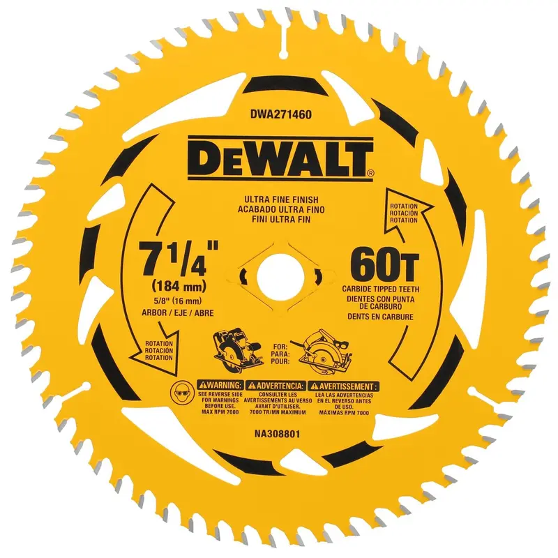 DeWalt DWA271460 7-1/4 in. 60T Carbide-Tipped Ultra Fine Finish Saw Blade