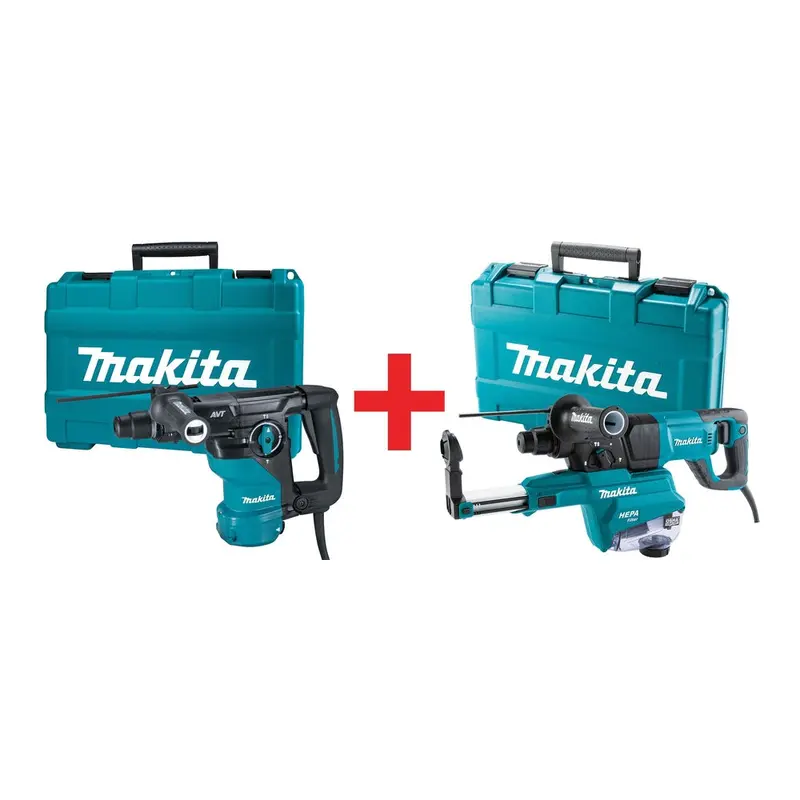 Makita 1-3/16-Inch AVT Rotary Hammer plus 1" SDS-PLUS AVT Rotary Hammer, w/ HEPA Dust Extractor (D-handle)